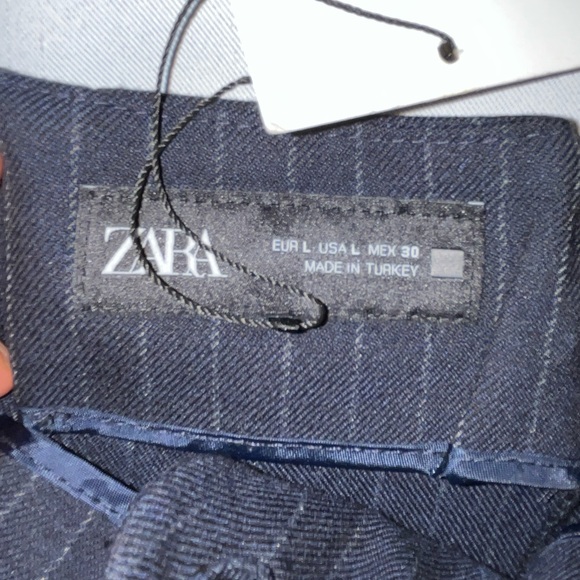 Zara Navy Pin Striped High Waisted Pants Straight Leg Size Large New With Tags - Picture 3 of 8